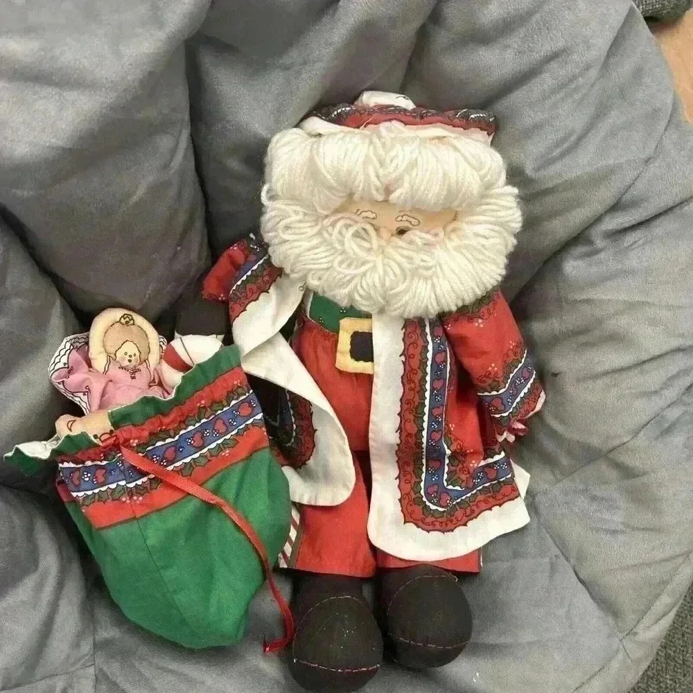 Vtg. Jumbo Plush Jolly Santa Claus Doll Decor St Nick 1970s 23" X 13"